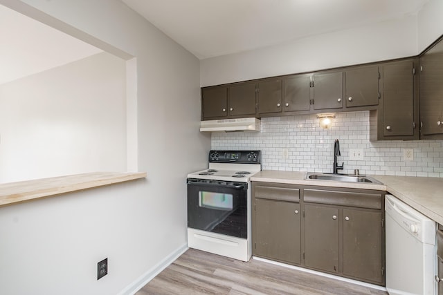 1092 Armstrong Mill Rd Unit A, Lexington, KY 40517 - kitchen featuring electric stove, white dishwasher, a sink, under cabinet range hood, and light wood-type flooring