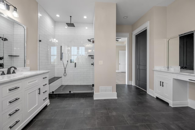1408 Champion Way, Richmond, KY 40475 - full bathroom with a stall shower, two vanities, tile patterned flooring, and recessed lighting