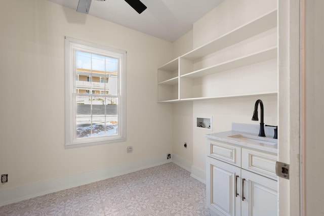 406 N Main St, Somerset, KY 42501 - laundry room with washer hookup, electric dryer hookup, a ceiling fan, baseboards, and cabinet space