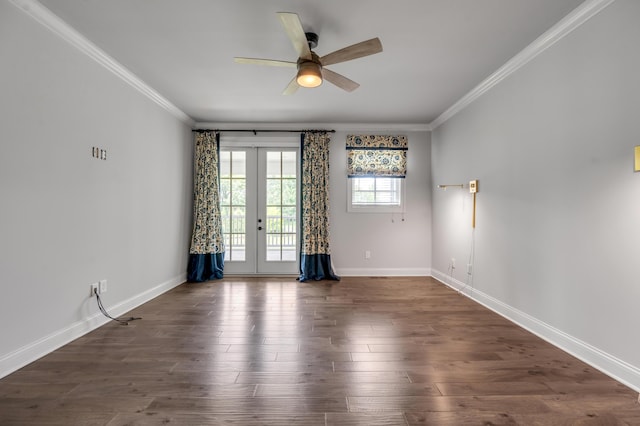 2131 Patchen Lake Ln, Lexington, KY 40505 - empty room with french doors, crown molding, a ceiling fan, baseboards, and wood finished floors