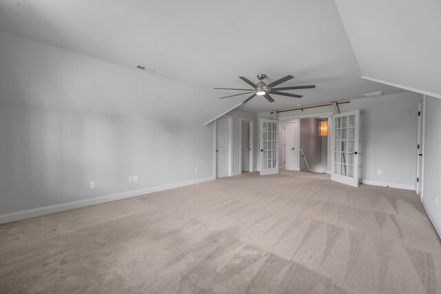 2131 Patchen Lake Ln, Lexington, KY 40505 - unfurnished living room featuring french doors, ceiling fan, light colored carpet, and baseboards