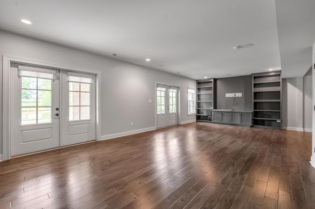 2131 Patchen Lake Ln, Lexington, KY 40505 - unfurnished living room with french doors, dark wood-style floors, baseboards, and recessed lighting