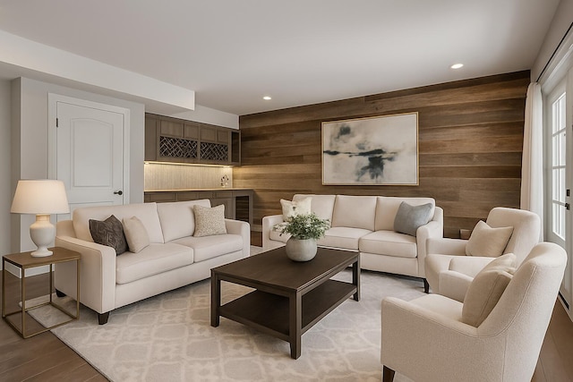 2131 Patchen Lake Ln, Lexington, KY 40505 - living room featuring wooden walls, recessed lighting, and light wood-type flooring