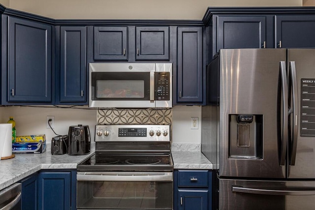 186 Santa Barbara Blvd, Georgetown, KY 40324 - kitchen with appliances with stainless steel finishes, blue cabinets, and light countertops