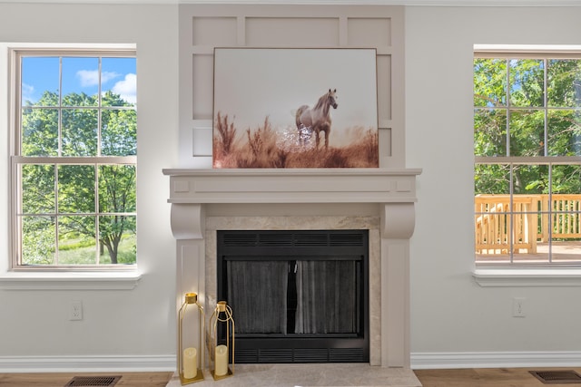 3261 Royal Troon Rd, Lexington, KY 40509 - detailed view of a fireplace, baseboards, and wood finished floors
