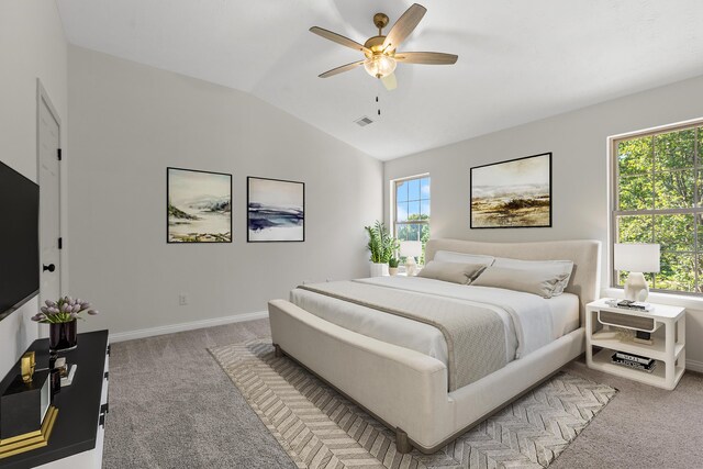3261 Royal Troon Rd, Lexington, KY 40509 - bedroom featuring carpet flooring, vaulted ceiling, baseboards, and ceiling fan