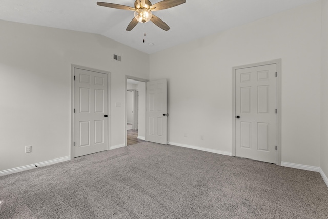 3261 Royal Troon Rd, Lexington, KY 40509 - unfurnished bedroom with carpet floors, baseboards, high vaulted ceiling, and ceiling fan