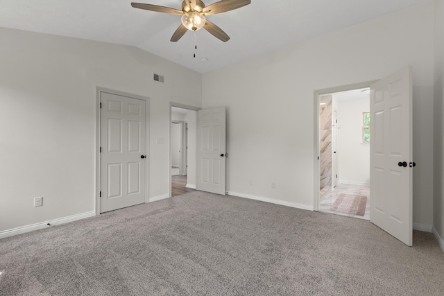 3261 Royal Troon Rd, Lexington, KY 40509 - unfurnished bedroom featuring carpet flooring, lofted ceiling, baseboards, ensuite bathroom, and a ceiling fan