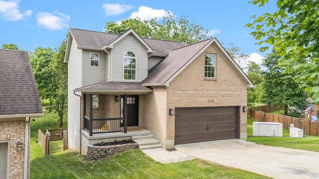 3261 Royal Troon Rd, Lexington, KY 40509 - view of front of property with a porch, brick siding, a shingled roof, concrete driveway, and an attached garage