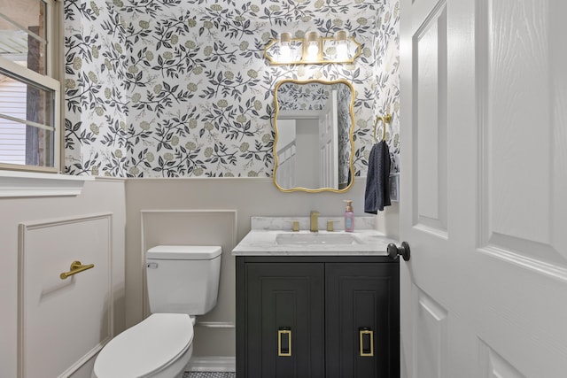 3261 Royal Troon Rd, Lexington, KY 40509 - bathroom with wallpapered walls, vanity, and toilet