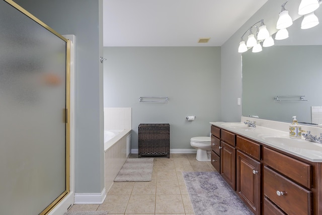 3789 Ridge View Way, Lexington, KY 40509 - bathroom with a stall shower, tile patterned floors, double vanity, a bath, and toilet