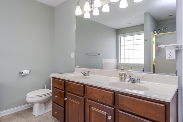3789 Ridge View Way, Lexington, KY 40509 - bathroom with double vanity, tile patterned floors, toilet, and a shower