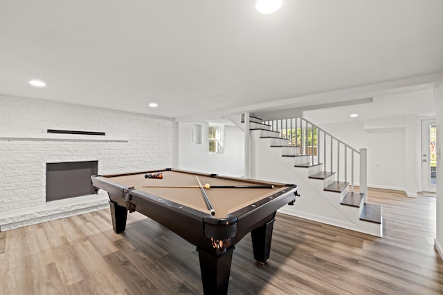 680 Beaumont Ave, Harrodsburg, KY 40330 - game room with wood finished floors, a brick fireplace, baseboards, recessed lighting, and billiards table