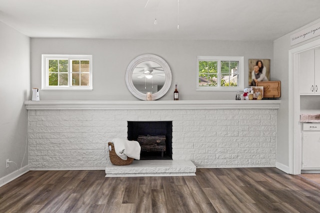680 Beaumont Ave, Harrodsburg, KY 40330 - detailed view of a ceiling fan, wood finished floors, a fireplace, and baseboards