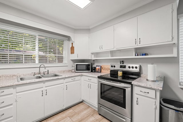 680 Beaumont Ave, Harrodsburg, KY 40330 - kitchen featuring appliances with stainless steel finishes, a sink, open shelves, light countertops, and white cabinets