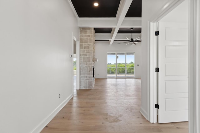 4252 Equestrian Way, Richmond, KY 40475 - hall with coffered ceiling, beamed ceiling, ornamental molding, and light wood-style floors