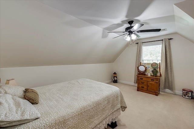 428 Shady Brook Dr, Richmond, KY 40475 - bedroom with vaulted ceiling, light colored carpet, a ceiling fan, and baseboards