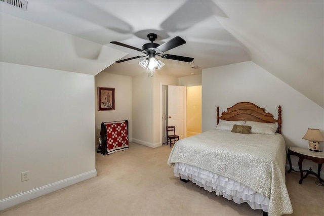 428 Shady Brook Dr, Richmond, KY 40475 - bedroom with light carpet, vaulted ceiling, baseboards, and a ceiling fan