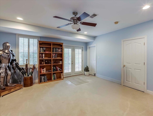 428 Shady Brook Dr, Richmond, KY 40475 - carpeted spare room with ceiling fan, baseboards, recessed lighting, and french doors