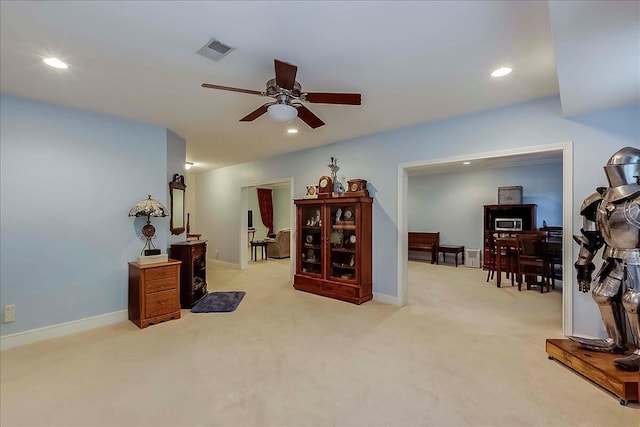 428 Shady Brook Dr, Richmond, KY 40475 - living area featuring a ceiling fan, carpet flooring, recessed lighting, and baseboards