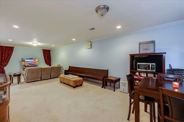428 Shady Brook Dr, Richmond, KY 40475 - living room featuring ornamental molding, carpet flooring, and recessed lighting