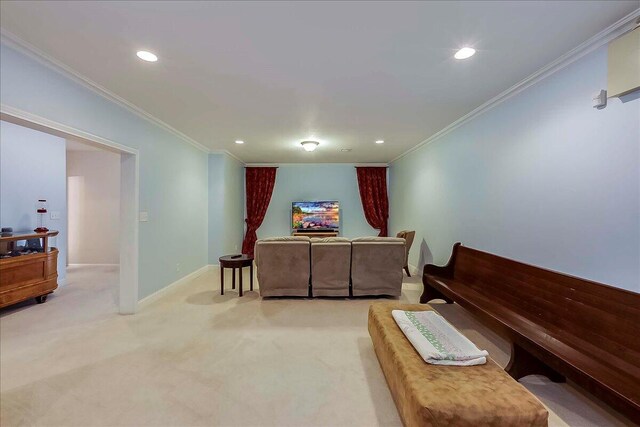 428 Shady Brook Dr, Richmond, KY 40475 - living room with ornamental molding, recessed lighting, light colored carpet, and baseboards