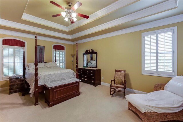 428 Shady Brook Dr, Richmond, KY 40475 - bedroom with a raised ceiling, crown molding, light carpet, baseboards, and a ceiling fan
