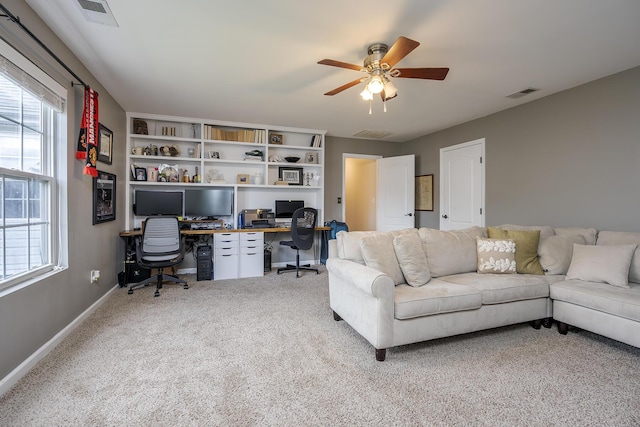 3657 Gladman Way, Lexington, KY 40503 - home office featuring ceiling fan, carpet floors, and baseboards