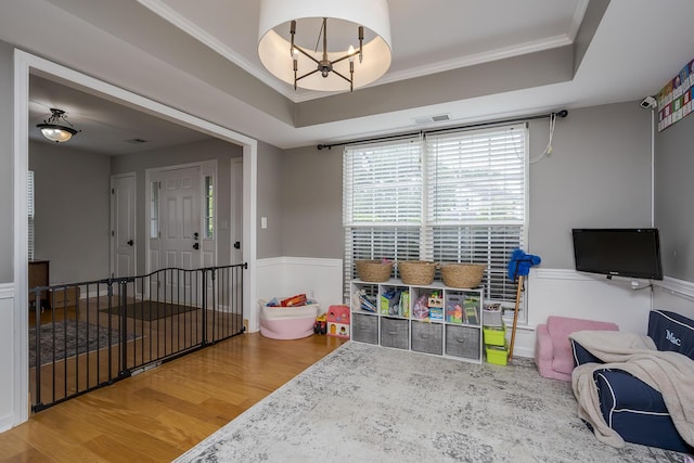 3657 Gladman Way, Lexington, KY 40503 - game room featuring wood finished floors, a chandelier, and ornamental molding