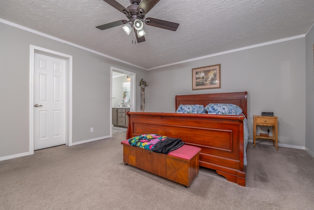 233 Bearskin Holw, Morehead, KY 40351 - bedroom featuring a textured ceiling, carpet floors, baseboards, ensuite bathroom, and crown molding