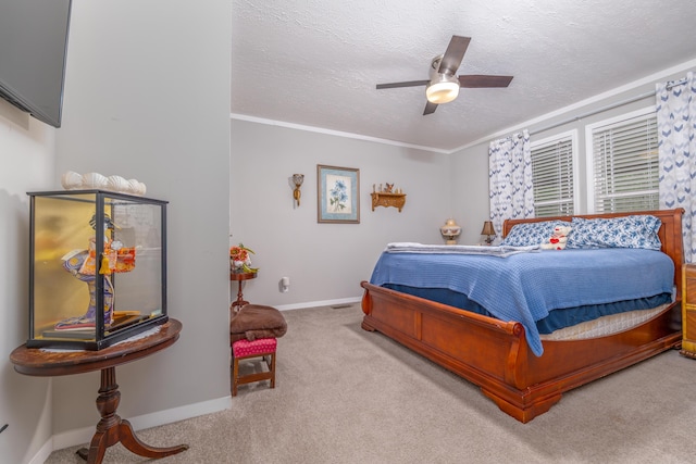 233 Bearskin Holw, Morehead, KY 40351 - carpeted bedroom featuring a textured ceiling, baseboards, a ceiling fan, and ornamental molding