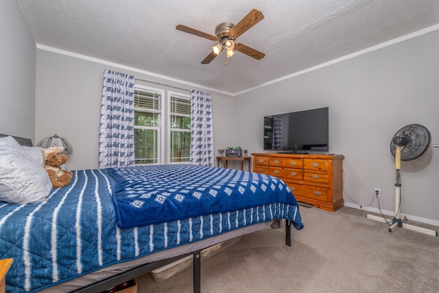 233 Bearskin Holw, Morehead, KY 40351 - bedroom with carpet, ornamental molding, baseboards, a ceiling fan, and a textured ceiling