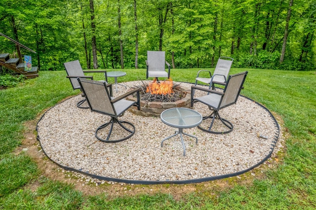 233 Bearskin Holw, Morehead, KY 40351 - view of patio / terrace with an outdoor fire pit and a forest view