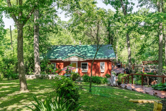 274 Oster Dr, Harrodsburg, KY 40330 - rustic home featuring a front lawn and a wooden deck