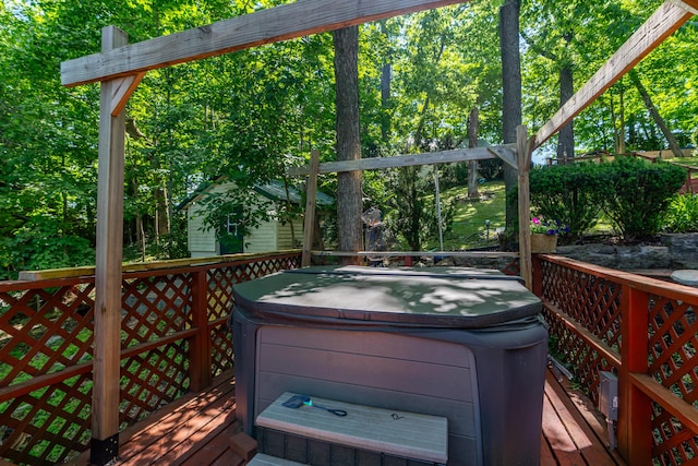 274 Oster Dr, Harrodsburg, KY 40330 - wooden terrace featuring a hot tub