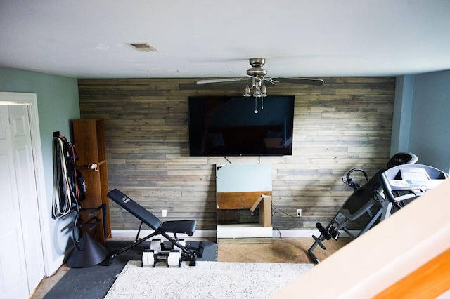 105 Herrington Hwy, Georgetown, KY 40324 - interior space with wooden walls and ceiling fan