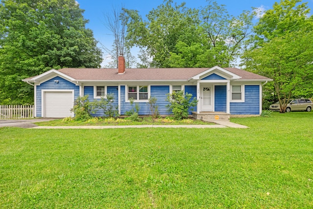 398 Scaffold Cane Rd, Berea, KY 40403 - ranch-style house featuring a chimney, driveway, a garage, and a shingled roof
