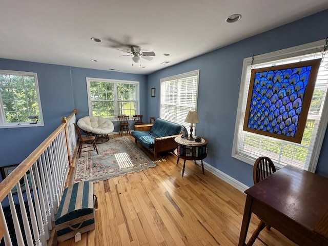 169 Kennedy Ln, Lancaster, KY 40444 - living area with a ceiling fan, light wood-type flooring, baseboards, and recessed lighting