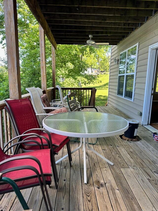 169 Kennedy Ln, Lancaster, KY 40444 - wooden deck with outdoor dining area and a ceiling fan