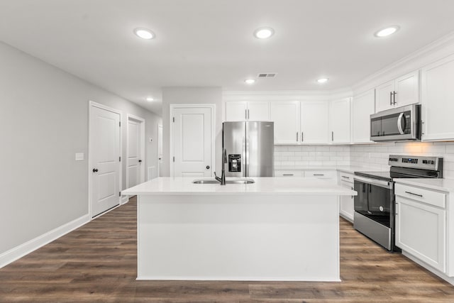5001/5003 Melana Way, Richmond, KY 40475 - kitchen with appliances with stainless steel finishes, a sink, an island with sink, white cabinetry, and tasteful backsplash
