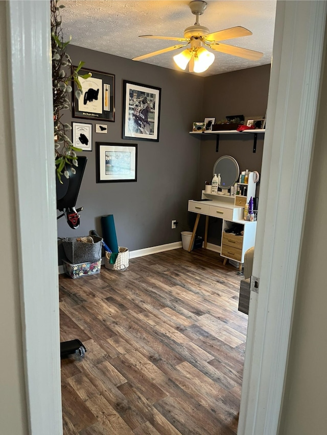 212 Winding Way, Wilmore, KY 40390 - home office with wood finished floors, a textured ceiling, ceiling fan, and baseboards