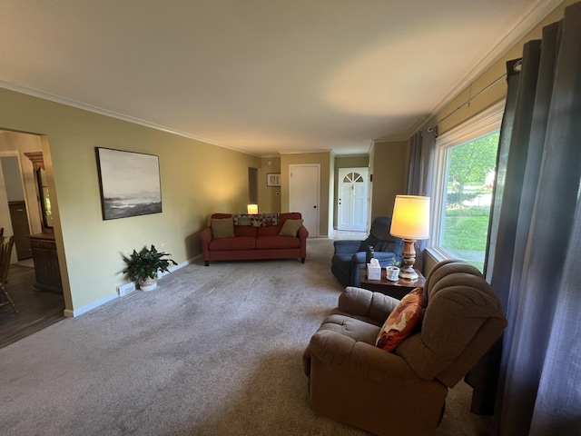 122 Mac Ct, Harrodsburg, KY 40330 - living area featuring carpet flooring, crown molding, and baseboards