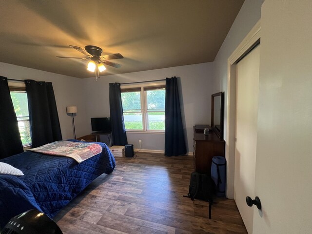 122 Mac Ct, Harrodsburg, KY 40330 - bedroom with wood finished floors, multiple windows, baseboards, and a ceiling fan