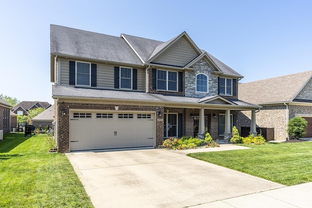 3880 Leighton Ln, Lexington, KY 40515 - craftsman house with brick siding, a front yard, covered porch, and a garage