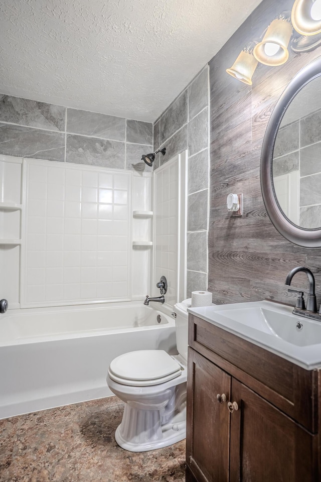 108 Rancho Ct, Frankfort, KY 40601 - full bathroom featuring vanity, a textured ceiling, toilet, and  shower combination
