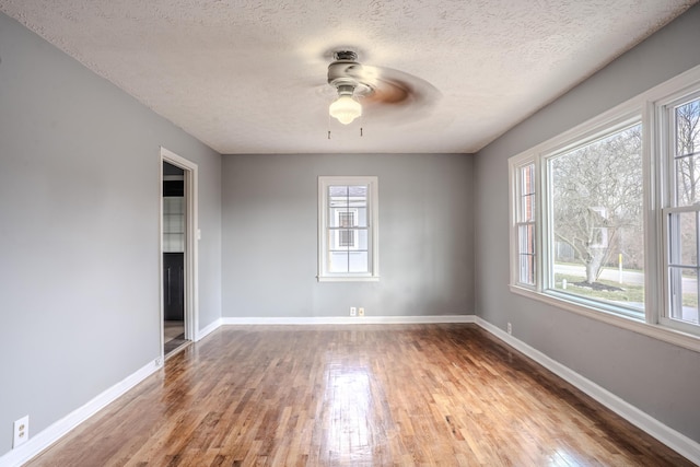 108 Rancho Ct, Frankfort, KY 40601 - empty room featuring wood finished floors, a ceiling fan, healthy amount of natural light, baseboards, and a textured ceiling