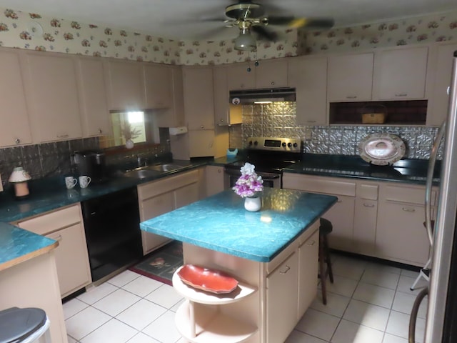 3200 US-60 W, Morehead, KY 40351 - kitchen with appliances with stainless steel finishes, under cabinet range hood, a sink, decorative backsplash, and a ceiling fan
