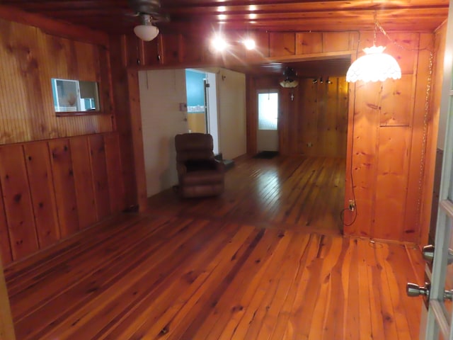 3200 US-60 W, Morehead, KY 40351 - basement with hardwood / wood-style flooring, wood walls, and a ceiling fan