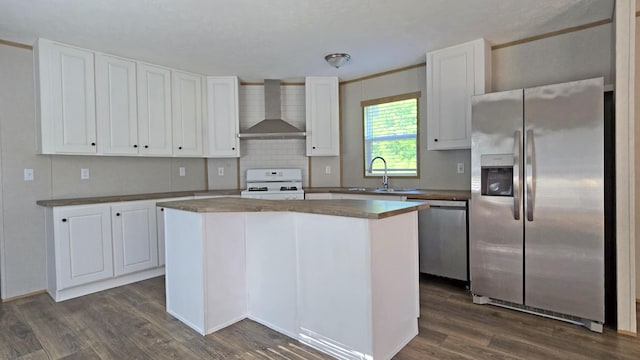 2499 Sacker Rd, Manchester, KY 40962 - kitchen with stainless steel appliances, wall chimney range hood, a sink, and dark wood-style floors