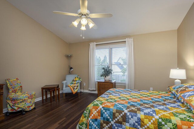 4140 Clearwater Way, Lexington, KY 40515 - bedroom featuring dark wood-type flooring, baseboards, a ceiling fan, and vaulted ceiling
